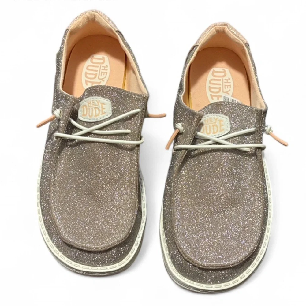Hey Dude Kid’s Silver Sparkle Glitter Slip-On Shoes NWOT Back to School